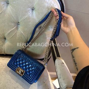 Cheap Chanel Blue Shoulder Bag Le Boy Leather