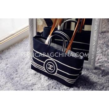 Cheap Chanel Canvas Handbag Totes Embroidery Black