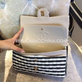 Chanel 2way Stripe White  Flap Genuine Leather