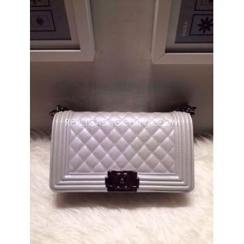 Chanel Leather Cross Body Bag Silver Le Boy