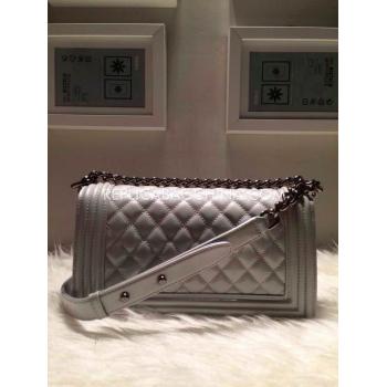 Chanel Leather Cross Body Bag Silver Le Boy