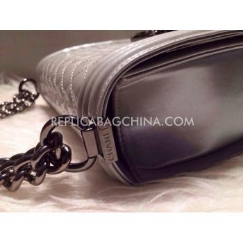 Chanel Leather Cross Body Bag Silver Le Boy