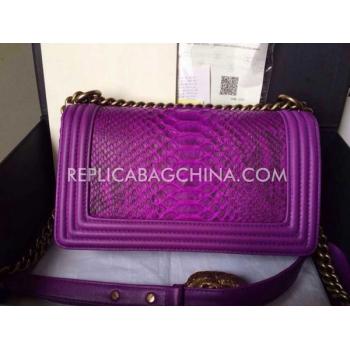 Cheap Chanel Le Boy Cross Body Bag Snakeskin New Arrival Purple Replica