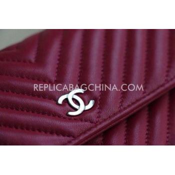 Chanel Wallet Purse Oblique Stripe Red Calfskin