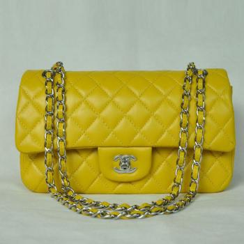 Chanel  Flap bags 1112 Yellow Lambskin Small Handbags