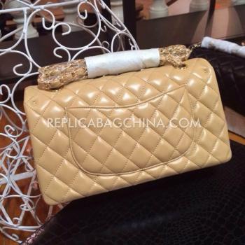 Chanel  Flap Lattice Pattern Khaki Leather Handbag