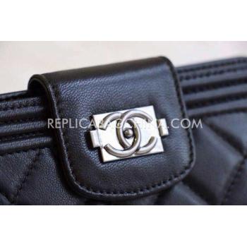 Chanel Purse Short Lattice Black Calfskin Wallet