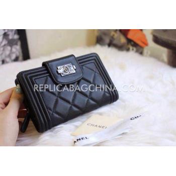 Chanel Purse Short Lattice Black Calfskin Wallet