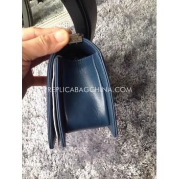 Chanel Handbag Leather Le Boy Decorative Pattern Blue