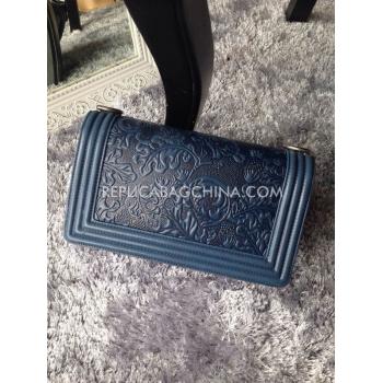 Chanel Handbag Leather Le Boy Decorative Pattern Blue