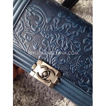 Chanel Handbag Leather Le Boy Decorative Pattern Blue