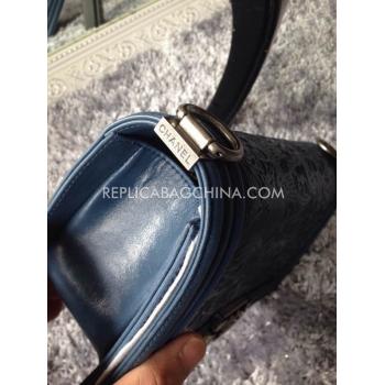 Chanel Handbag Leather Le Boy Decorative Pattern Blue