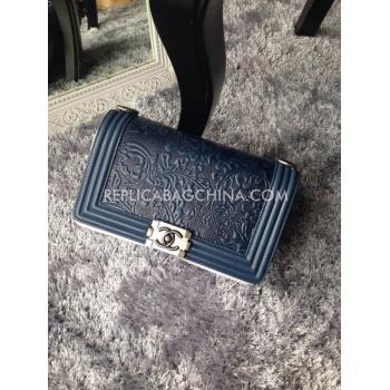 Chanel Handbag Leather Le Boy Decorative Pattern Blue