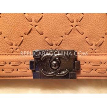 Chanel Calfskin Shoulder Bag Le Boy Chain Orange