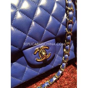 Chanel Handbag Lambskin  Flap Gold Chain Blue Replica