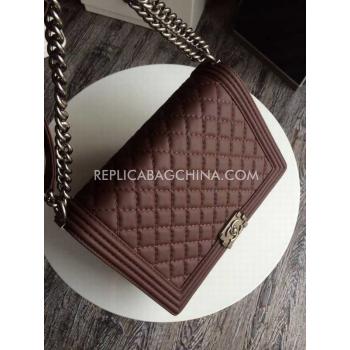 Replica Chanel Le Boy Shoulder Bag Calfskin Argyle Coffee