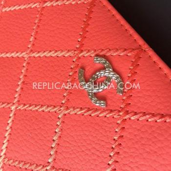 Quality Chanel Purse Wallet Leather Embroidery Threads Red