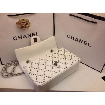 Quality Chanel Leather Rivet White Handbag  Flap