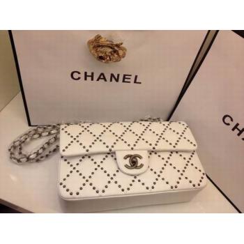 Quality Chanel Leather Rivet White Handbag  Flap