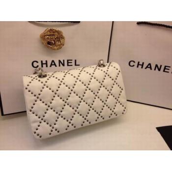 Quality Chanel Leather Rivet White Handbag  Flap