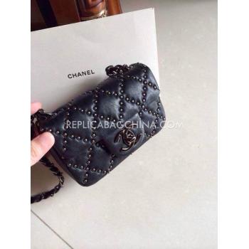 Chanel Shoulder Bag Calfskin Rivet Black  Flap