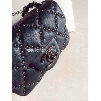 Chanel Shoulder Bag Calfskin Rivet Black  Flap