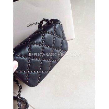 Chanel Shoulder Bag Calfskin Rivet Black  Flap