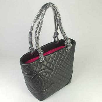 Chanel Cambon bags 25168 Black Lambskin Large Replica