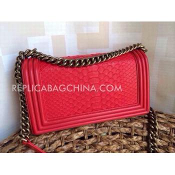 Chanel Cross Body Bag Le Boy Snakeskin  Red