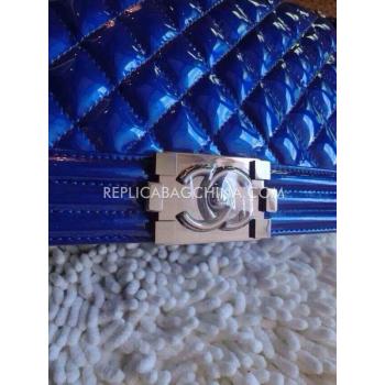 Chanel Le Boy Shoulder Bag Patent Leather Blue