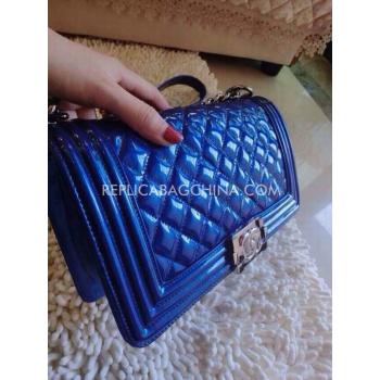 Chanel Le Boy Shoulder Bag Patent Leather Blue