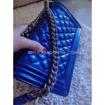 Chanel Le Boy Shoulder Bag Patent Leather Blue