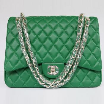 Chanel  Flap bags 01116 Green Lambskin Medium Handbag