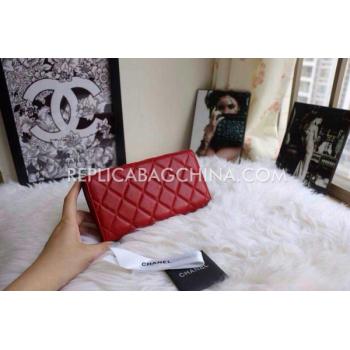 Cheap Quality Chanel Calfskin Wallet Lattice Pattern Red Purse