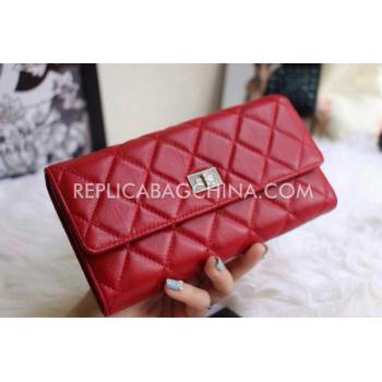 Cheap Quality Chanel Calfskin Wallet Lattice Pattern Red Purse