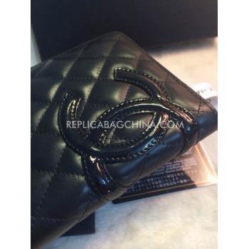 Replica Chanel Wallet Double C Logo Black Leather Purse