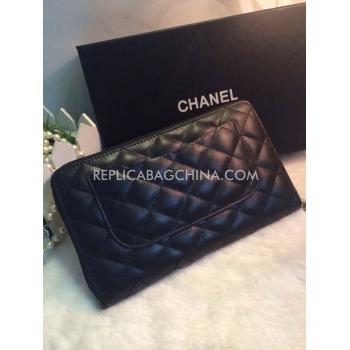 Replica Chanel Wallet Double C Logo Black Leather Purse