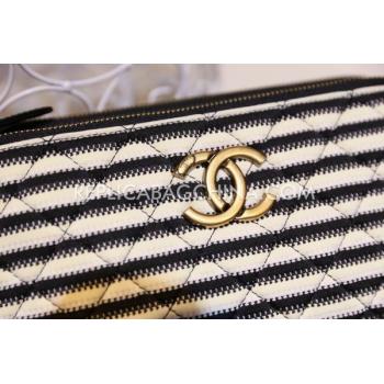 Quality Chanel Le Boy Cross Body Bag Calfskin Naval Stripe White Replica