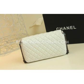 Chanel Lattice Stripe White  Flap Calfskin Handbag