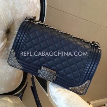 Chanel Leather Blue Le Boy Shoulder Bag