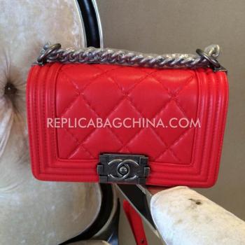 Chanel Red Calfskin Le Boy Shoulder Bag