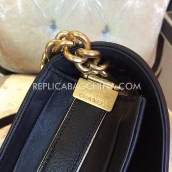 Chanel Le Boy Leather Shoulder Bag Black