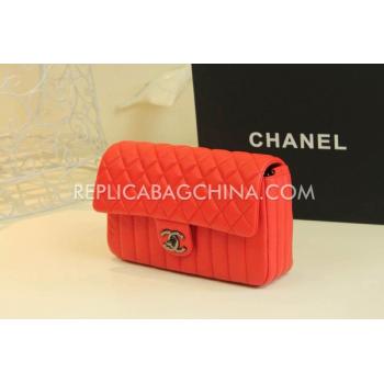 Chanel Calfskin Handbag  Flap Lattice Stripe Red