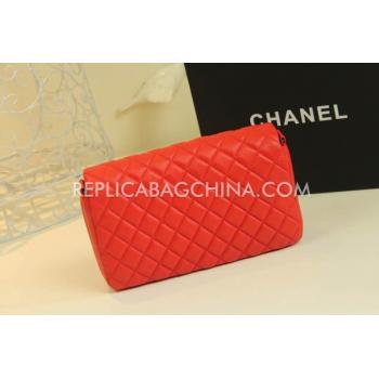 Chanel Calfskin Handbag  Flap Lattice Stripe Red