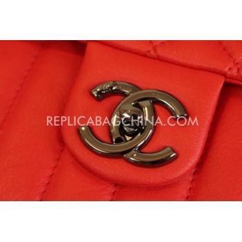 Chanel Calfskin Handbag  Flap Lattice Stripe Red