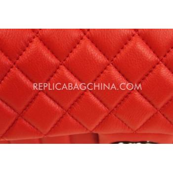 Chanel Calfskin Handbag  Flap Lattice Stripe Red