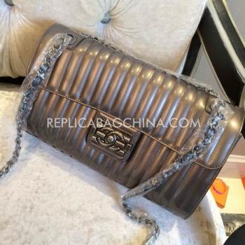 Replica Chanel  Flap Shoulder Bag Silver Leather