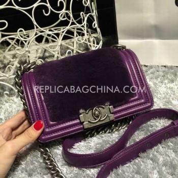 Chanel Handbag Le Boy Purple Lambskin