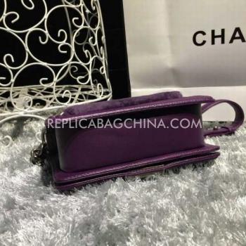 Chanel Handbag Le Boy Purple Lambskin