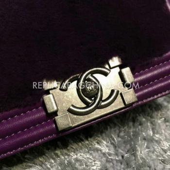 Chanel Handbag Le Boy Purple Lambskin